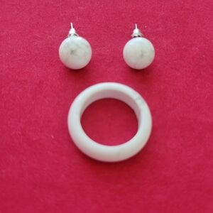 Natural howlite ring band Sz 7 Solid stone band W Matching Earrings Jewelry Set